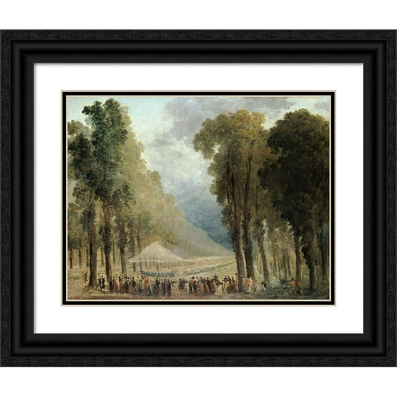 Hubert Robert 14x12 Black Ornate Wood Framed Double Matted Museum Art Print Titled: Meal Served by Troops in an Alley of the Champs-Elysees or in the Park of Saint-Cloud (1790)