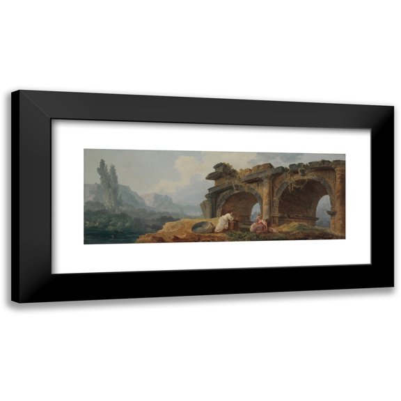 Hubert Robert 14x8 Black Modern Framed Museum Art Print Titled - Arches in Ruins