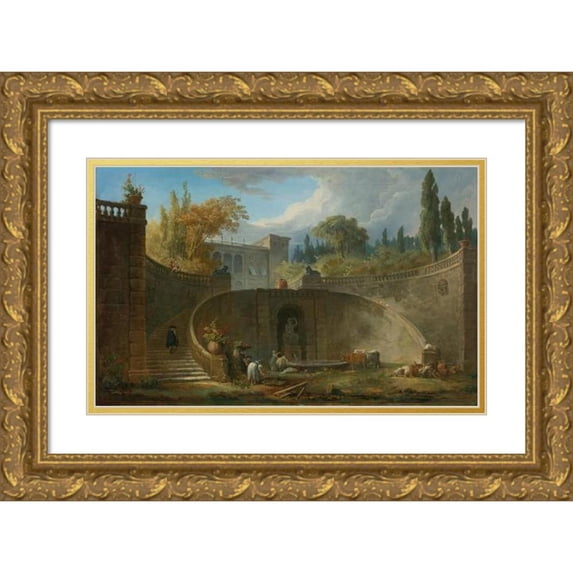 Hubert Robert 18x13 Gold Ornate Wood Frame and Double Matted Museum Art Print Titled - Villa Farnese with Gardens at Caprarola