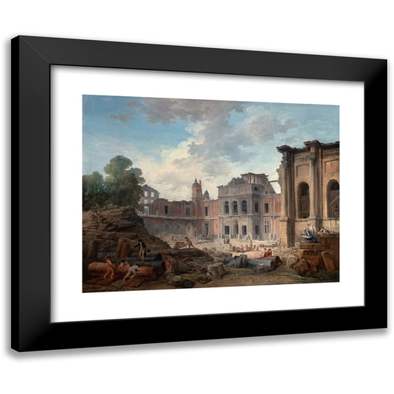 Hubert Robert 18x15 Black Modern Framed Museum Art Print Titled - Demolition of the Chateau of Meudon (1806)
