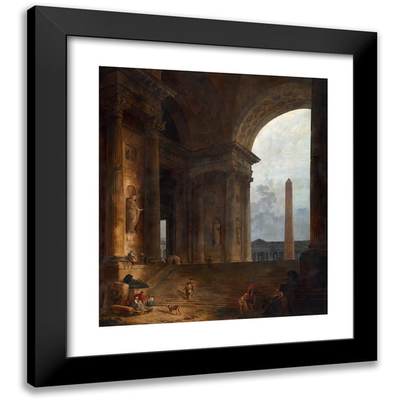 Hubert Robert 20x22 Black Modern Framed Museum Art Print Titled - The Obelisk (1787)