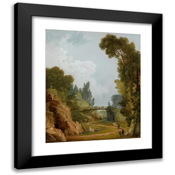 Hubert Robert 20x24 Black Modern Framed Museum Art Print Titled - The Rustic Bridge, Chateau Graville, Fregville, France (C. 1785)