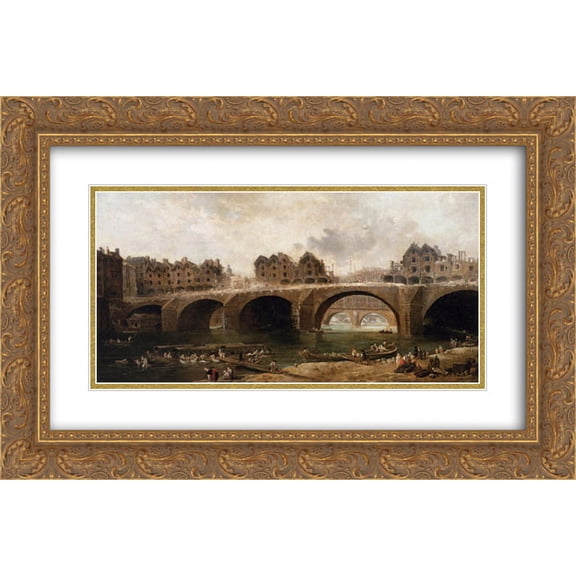 Hubert Robert 2x Matted 24x16 Gold Ornate Framed Art Print 'Demolition of the Houses on the Pont Notre-Dame in 1786'
