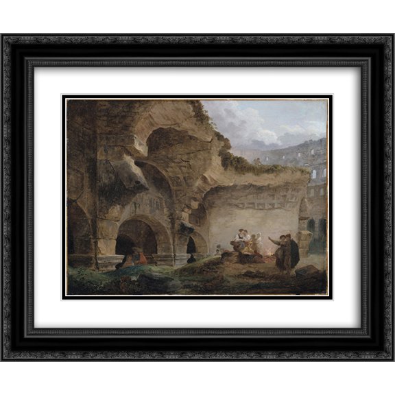 Hubert Robert 2x Matted 24x20 Black Ornate Framed Art Print 'Washerwomen in the Ruins of the Colosseum'