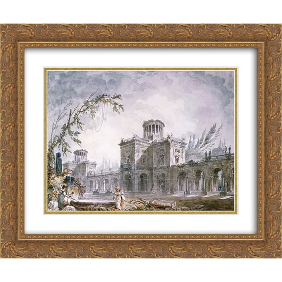 Hubert Robert 2x Matted 24x20 Gold Ornate Framed Art Print 'Architectural Fantasy'