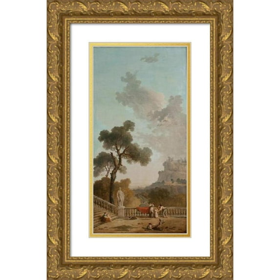 Hubert Robert 9x14 Gold Ornate Wood Frame and Double Matted Museum Art Print Titled - View from a Terrace (1799)
