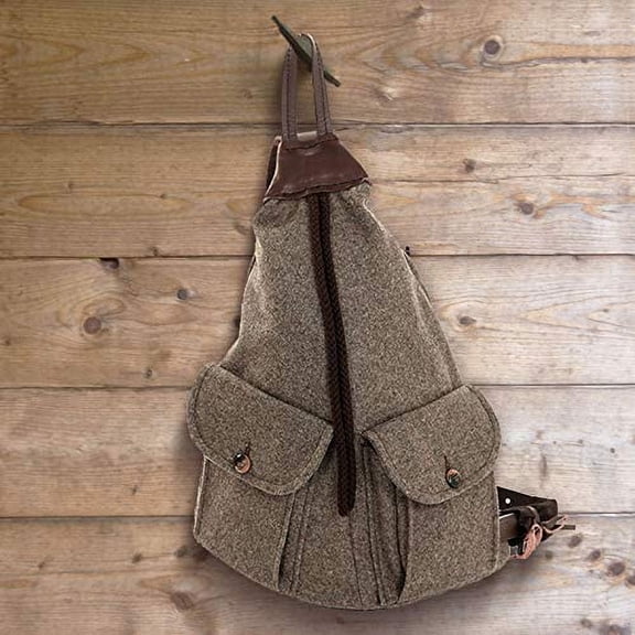 Hubertus Classic German One Strap Mini Backpack - Brown, Superior 100% Organic Loden Wool, 16” X 11” X 5”