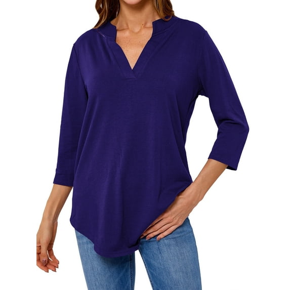 Hubery 3/4 Sleeve Pullover V-Neck Relaxed Fit Top (Women's) 1 Pack