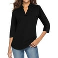 thumbnail image 1 of Hubery 3/4 Sleeve Pullover V-Neck Relaxed Fit Top (Women's) 1 Pack, 1 of 10