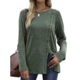 thumbnail image 1 of Hubery Women Long Sleeve Crew Neck Tunic Tops Buttons Side Fall Ribbed Knit Shirts, 1 of 5