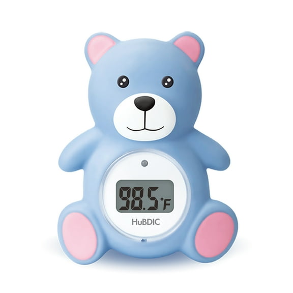 HubiBaby Baby Bath Thermometer & Digital Room Temperature, 2in1 Kids Bathroom Safety Products with Temperature Warning, Floating Teddy Bear (Blue)