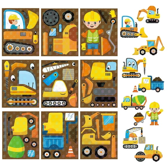 Belanttega 45Pcs Make-a-Construction Truck Sticker Make Your own Excavator Face Stickers Game School Activity for Teacher Reward Art Craft Birthday Party Favors Gift for Boys Girls