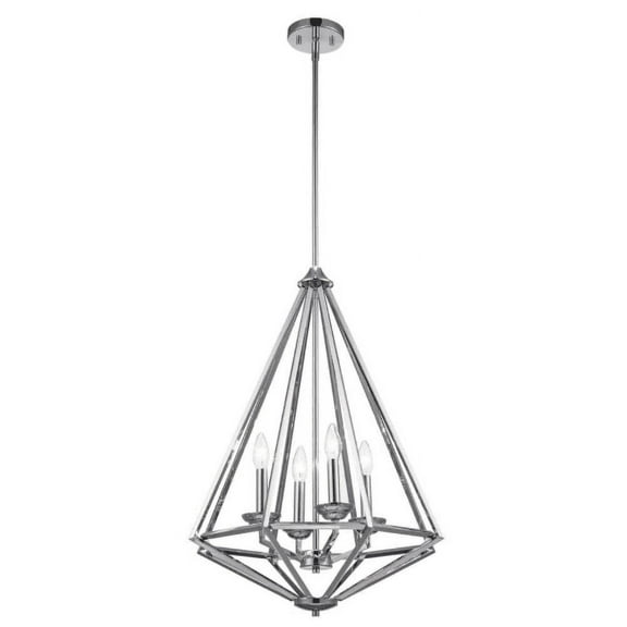 Hubley 4-Light Polished Chrome Triangular Pendant Light with Metal Cage Shade