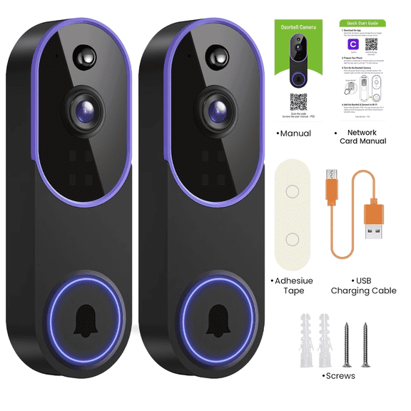 Hubposh 2pcs Smart 1080p Video Doorbell Camera, Live View, AI Human Detection, 2-Way Audio, Night Vision, Cloud Storage (Receiver Not Included)