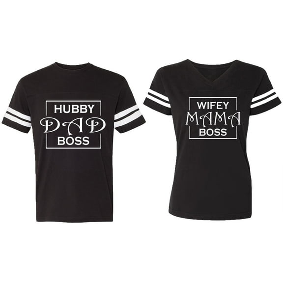 Hubs Dad Mama Boss Matching Couple Cotton Jerseys (Men Black / Women Black) (Men S / Women S)