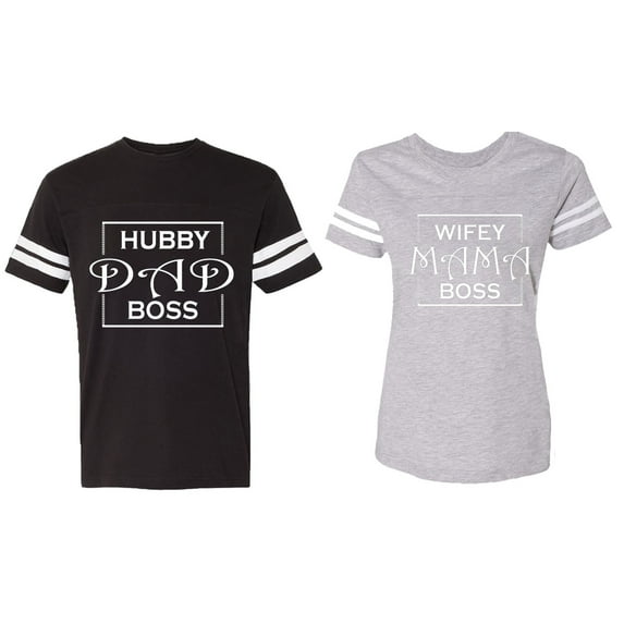 Hubs Dad Mama Boss Matching Couple Cotton Jerseys (Men Black / Women Heather) (Men L / Women M)