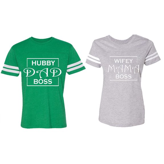 Hubs Dad Mama Boss Matching Couple Cotton Jerseys (Men Green / Women Heather) (Men L / Women S)