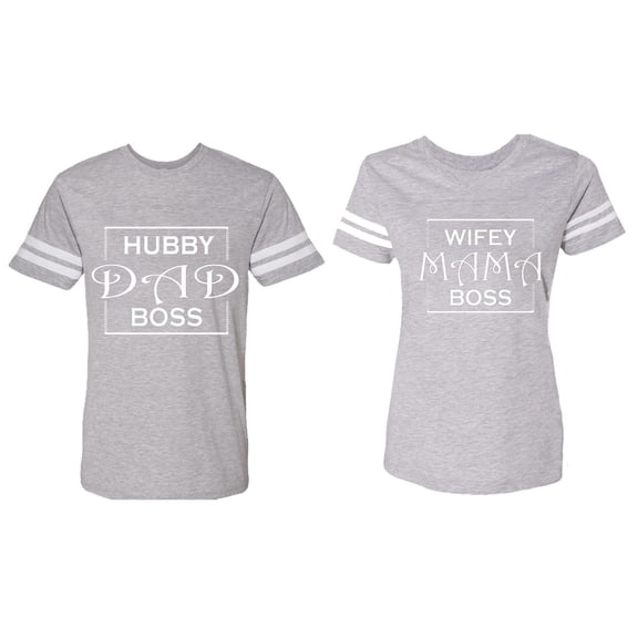 Hubs Dad Mama Boss Matching Couple Cotton Jerseys (Men Heather / Women Heather) (Men L / Women M)
