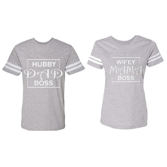 Hubs Dad Mama Boss Matching Couple Cotton Jerseys (Men Heather / Women Heather) (Men L / Women XXL)
