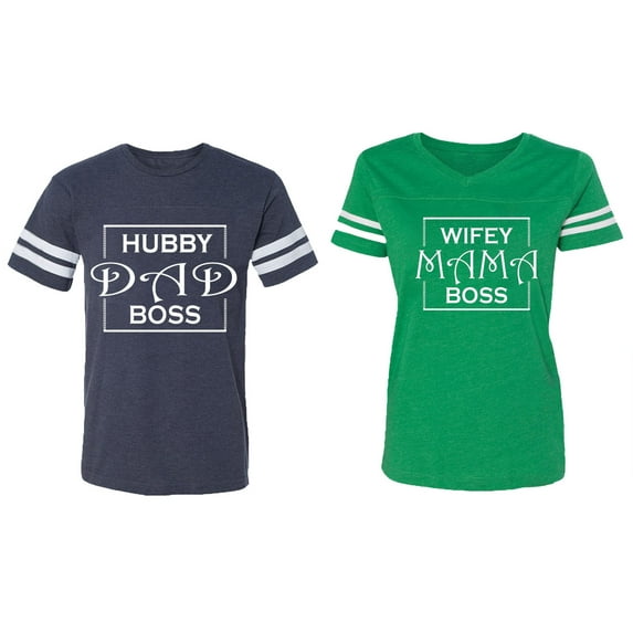 Hubs Dad Mama Boss Matching Couple Cotton Jerseys (Men Navy / Women Green) (Men M / Women M)