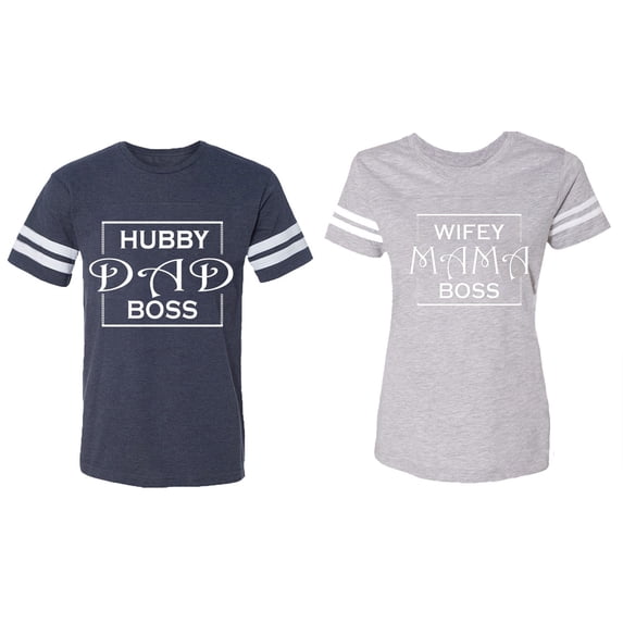 Hubs Dad Mama Boss Matching Couple Cotton Jerseys (Men Navy / Women Heather) (Men S / Women XXL)