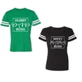 thumbnail image 1 of Hubs Dad Mama Boss Unisex Couple Matching Cotton Jersey style T-Shirt Contrasting stripes on sleeves (Men Green / Women Black) (Men S / Women S), 1 of 3