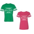 thumbnail image 1 of Hubs Dad Mama Boss Unisex Couple Matching Cotton Jersey style T-Shirt Contrasting stripes on sleeves (Men Green / Women Pink) (Men XXL / Women S), 1 of 3