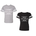thumbnail image 1 of Hubs Dad Mama Boss Unisex Couple Matching Cotton Jersey style T-Shirt Contrasting stripes on sleeves (Men Heather / Women Black) (Men S / Women S), 1 of 3