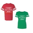 thumbnail image 1 of Hubs Dad Mama Boss Unisex Couple Matching Cotton Jersey style T-Shirt Contrasting stripes on sleeves (Men Red / Women Green) (Men XL / Women XL), 1 of 3