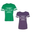 thumbnail image 1 of Hubs Dad Mama Boss Unisex Couple Matching Cotton Jersey style T-Shirt Contrasting stripes on sleeves (Men Green / Women Purple) (Men XXXL / Women XXL), 1 of 3