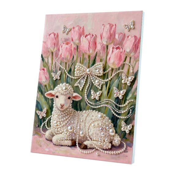 Huchen Diamond Art, Pearl Diamond Painting, Diamond Painting Kits, Framed Pearl Diamond Art Painting Kit, Gem Art Craft with Rhinestones, Creative Home Wall Decor Gift Set Sheep 15*11in