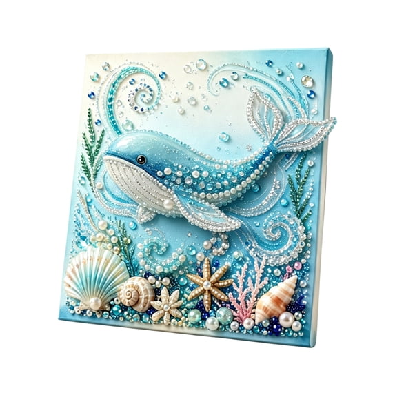 Huchen Diamond Painting, Ocean Theme Pearl Art DIY Kit, 3D Pearl Painting Kit,Sparkling Coastal Diamond Painting Kit for Adults and Beginners,Nautical Home Wall Decoration (Whale) 7.87*7.87in