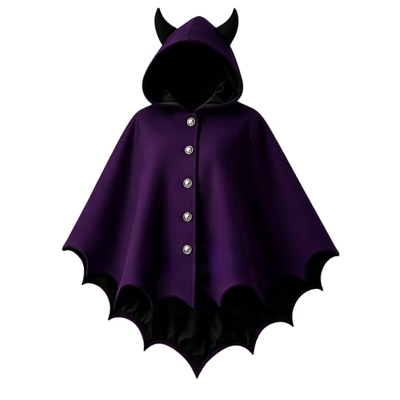 Huchen Halloween New Devil Ears Bat Cloak Shawl Woolen Coat Cosplay Autumn Winter Coat (Purple)