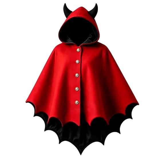 Huchen Halloween New Devil Ears Bat Cloak Shawl Woolen Coat Cosplay Autumn Winter Coat (Red)