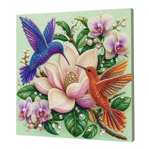 Huchen Pearl Diamond Painting, Garden Decor Hummingbird Hibiscus Pearl Art Kit for Adults Diamond Painting Kit With Frame, DIY Home Decor Wall Art, Beginner DIY Party Gift Pearl Sparkle 7.87*7.87in