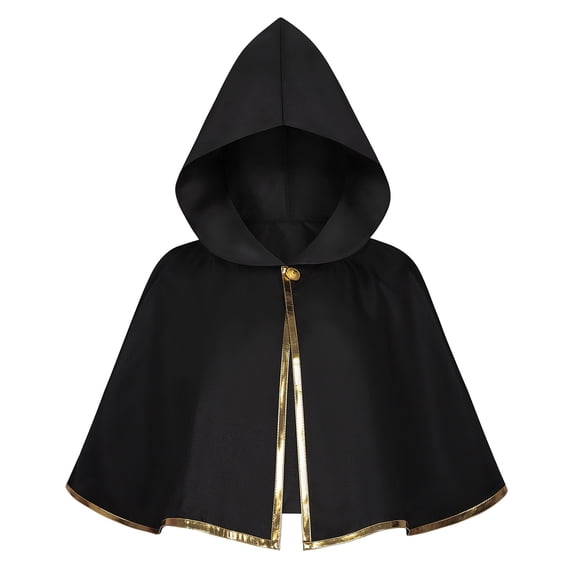 Huchen Renaissance Medieval Hooded Cape Adult Polyester Cloak Halloween Party Victorian Capelet for Adults (Black)