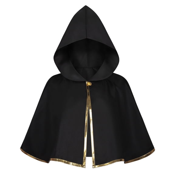 Huchen Renaissance Medieval Hooded Cape Adult Polyester Cloak Halloween Party Victorian Capelet for Adults (Black)