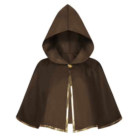 Huchen Renaissance Medieval Hooded Cape Adult Polyester Cloak Halloween Party Victorian Capelet for Adults (Brown)