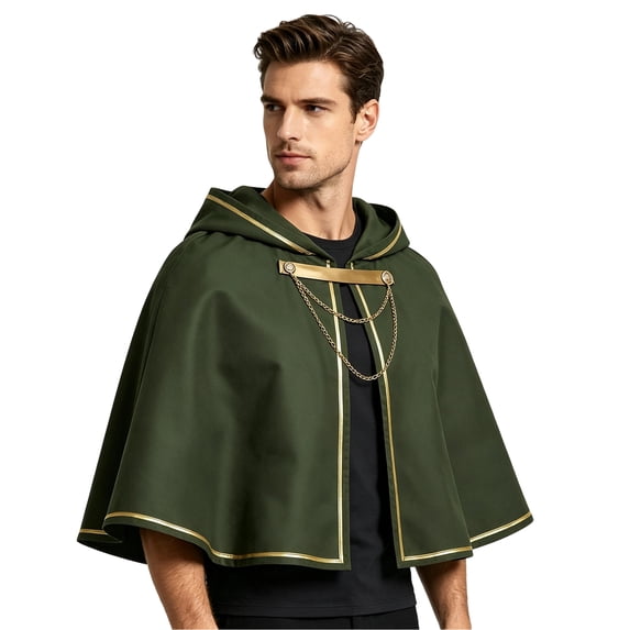 Huchen Renaissance Medieval Hooded Cape Adult Polyester Cloak Halloween Party Victorian Capelet for Adults (Green)