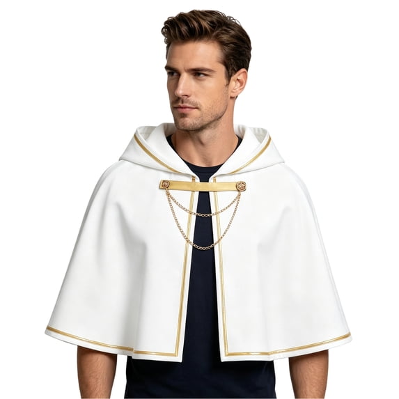 Huchen Renaissance Medieval Hooded Cape Adult Polyester Cloak Halloween Party Victorian Capelet for Adults (White)