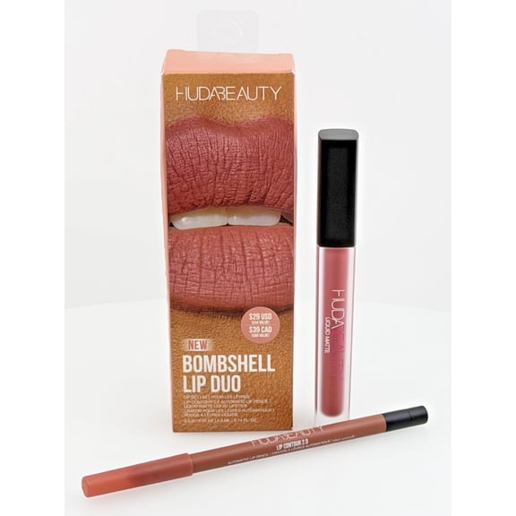 Huda Beauty Bombshell Lip Duo Set, Liquid Matte Lipstick & Lip Contour 2.0 Lip Pencil, 2-Piece Set