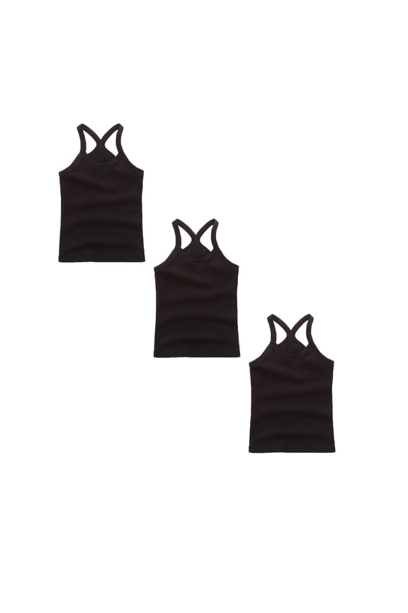 3 Pieces Girls Dance Tank Top Racerback Camisole Undershirts Spaghetti Strap Camis Clothes for Girls, Black 9-12Y