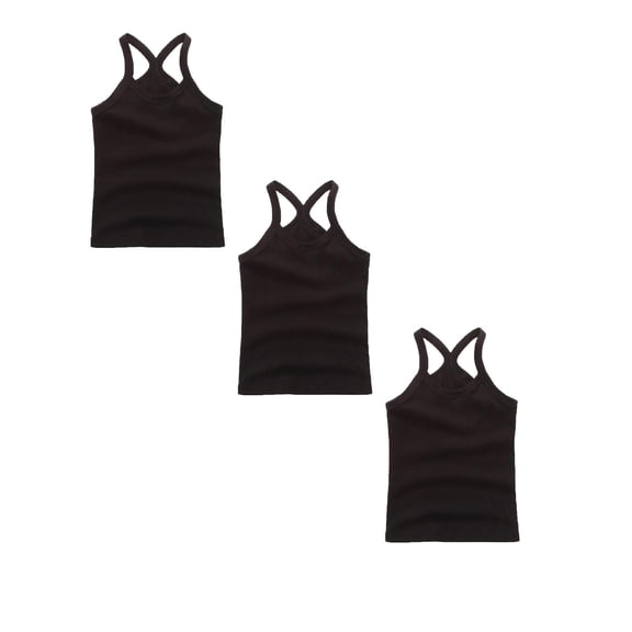 Hudaneo 3 Pieces Girls Dance Tank Top Racerback Camisole Undershirts Spaghetti Strap Camis Clothes for Girls, Black 9-12Y