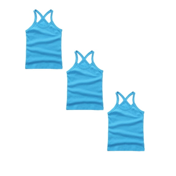 Hudaneo 3 Pieces Girls Dance Tank Top Racerback Camisole Undershirts Spaghetti Strap Camis Clothes for Girls, Blue 12-18M
