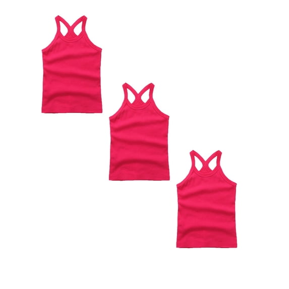 Hudaneo 3 Pieces Girls Dance Tank Top Racerback Camisole Undershirts Spaghetti Strap Camis Clothes for Girls, Hot Pink 18-24M