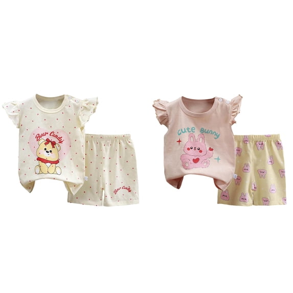 Hudaneo 4Pcs Toddler Girl Clothes Cotton Flutter Sleeveless Top and Shorts Set Cute Summer Girl Clothes Set 3M-6Y