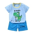 thumbnail image 1 of Hudaneo Baby Boy Summer Clothes Cartoon T-shirt Outfits Elastic Waist Pockets Shorts Set 2 Piece Outfit, Sky Blue 7-8Y, 1 of 3