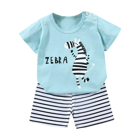 Hudaneo Baby Boy Summer Clothes Funny Graphic T Shirt Outfits Elastic Waist Pockets Shorts Set 2 Piece Outfit, Light Blue 18-24M