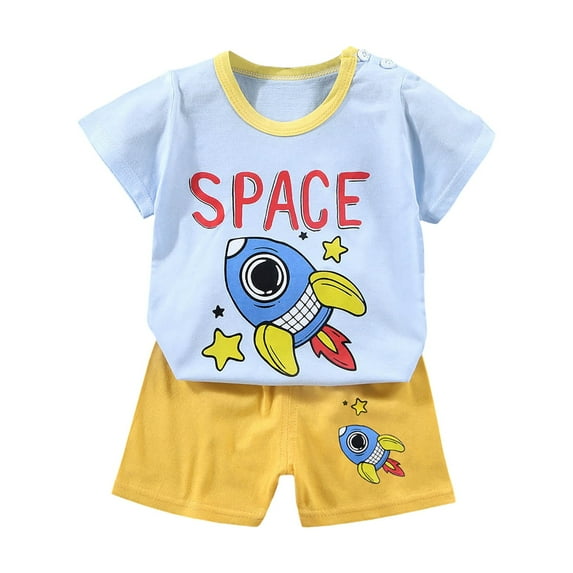 Hudaneo Baby Boy Summer Clothes Kids Cotton Outfits Elastic Waist Pockets Shorts Set 2 Piece Outfit, Light Blue 7-8Y