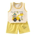 thumbnail image 1 of Hudaneo Baby Toddler Boy Clothes Funny Graphic T Shirt Outfits Short Sleeve Top T shirt shorts Set 2 Piece, Light Yellow 12-18M, 1 of 4